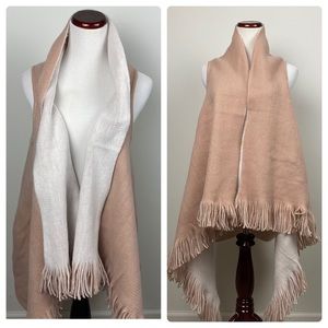 Francesca’s Ivory & Pink Fringe Blanket Scarf Vest Shawl